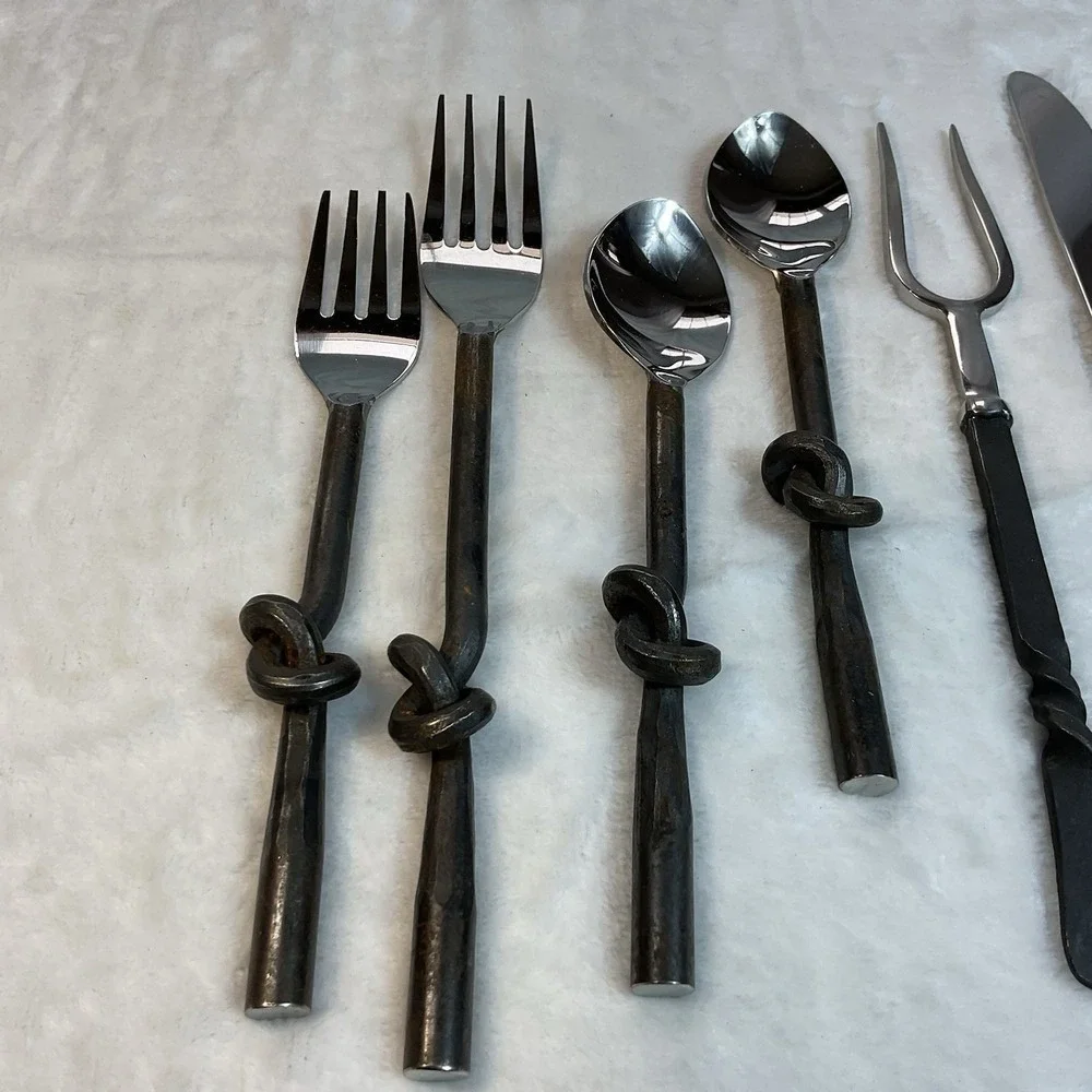 Gourmet Settings GS Twist 6 Pc Serving Utensil Set Stainless Wrought Iron
